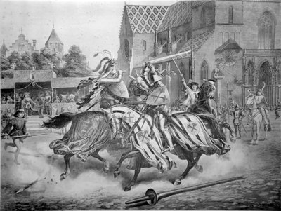 Il torneo di Basilea tra Heinrich von Ramstein e lo spagnolo Don Merlo dicembre 1428. Editore Emil Birkhäuser, Basilea da Karl Jauslin